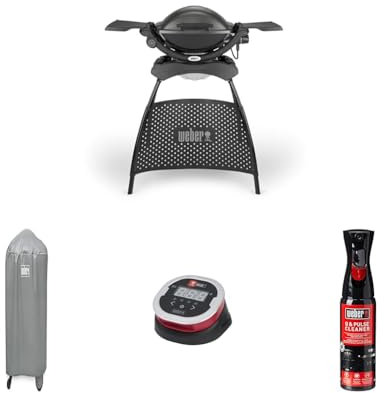 Weber Q1400 Barbacoa Eléctrica, Gris, 52020879 + Weber 7177, Cubierta para parrilla + Weber iGrill 2-50, 380°C Digital Termómetro de Comida + Weber Cleaner Q & Pulso Limpiador, Negro