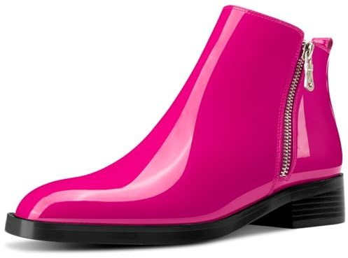 Saekcted Donna Chunky Blocco Basso Tacco Heel Quadrata Punta Stivaletti Slip-on Cerniera Ufficio Classico Stivali