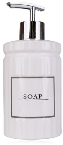 Accentra Dispenser di sapone vintage in ceramica bianca con stampa SOAP, dispenser di sapone liquido, accessori da bagno per lavabo, vasca o doccia