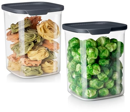 Tupperware Set di contenitori per alimenti in Tritan/Copoliestere, ultra trasparenti, quadrati, lavabili in lavastoviglie e senza BPA, (2 contenitori + 2 coperchi)