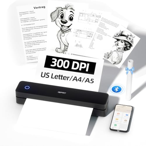 iDPRT MT610 Tragbarer Drucker, kabellos für unterwegs, Bluetooth-Thermodrucker unterstützt die Größen A4 und A5, 300 DPI, tintenloser Drucker für den Heimgebrauch,