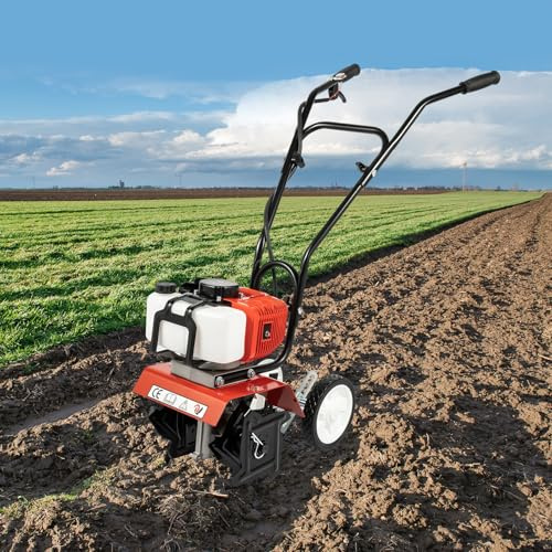 52CC Benzin Gartenfräse mit Radantrieb, 1700W Zweitakt-Motor & 30cm Arbeitsbreite - Leichter Mini-Kultivator für Bauernhöfe, Gärten und Unebene Böden