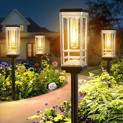 BUCASA Solarlampen für Außen Garten 4 Stück, 2X Größer, Heller Solarleuchten für Außen mit Warmweiß Wolfram, 12 Std. Längere Arbeitzeit Solarleuchten Garten Deko für Rasen, Terrasse, Hof, Geschenke
