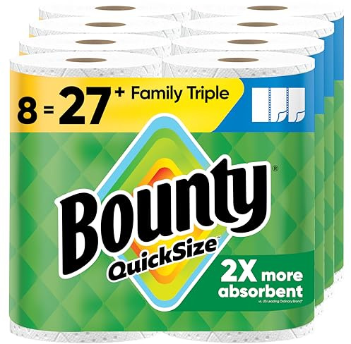 Bounty Quick-Size Paper Towels, White, 8 Family Triple Rolls = 27 Regular Rolls
