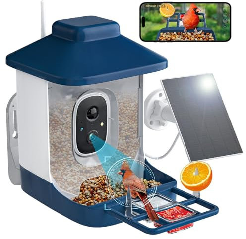 Smart Bird Feeder mit Kamera, 1 Jahr AI-Kamera Vogelfutterspender für draußen, solarbetrieben, 2,4 GHz WLAN, 1080p Live Video Vogelfutterstation Kamera, Nstant Ankunftswarnungen - Beste Geschenke für
