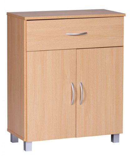 Sideboard Buche WL1.335 60x75x30cm Kommode mit Schublade und Türen | Kleine Moderne Anrichte Braun | Design Holz Schrank | Allzweckschrank mit Griffen | Kleiner