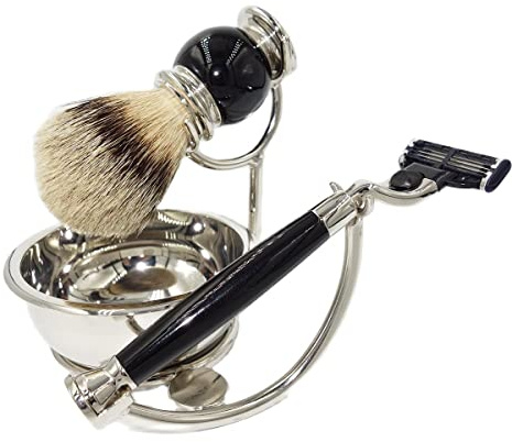 VDLLQYN, Porta-Rasoio Pratico Supporto for Pennello da Uomo for Rasoio, Set Regalo for Rasoio in Smalto Nero 4 in 1, portapennello da Barba for Tazza in Pelo di Tasso Maschile,Rastrelliere per rasoi