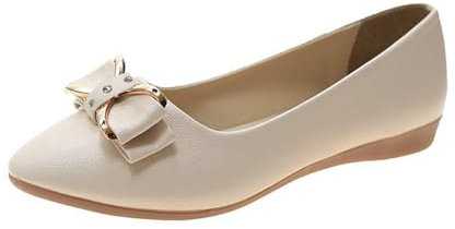 Pumps Shoes for Women - Ballet Flats for Women Comfortable Work Shoes Suede Ballet Pumps Low Wedges Slip On Shoes Lightweight Soft-Soled Work Shoes Classic Ballet Flats Comfort Shoe Beige