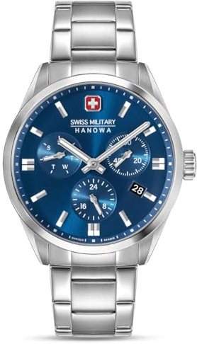 Swiss Military Hanowa Herrenuhr Roadrunner Advanced mit Edelstahlband DayDate Saphirglas
