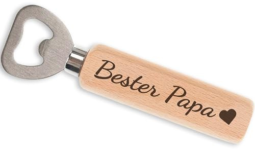 Flaschenöffner Papa mit Spruch Bester Papa - Bieröffner Holz mit Gravur - Geschenk für Papa Geburtstag Männer - Papa Geschenkideen Vatertag 14cm Edelstahl & Buchenholz (Bester Papa)
