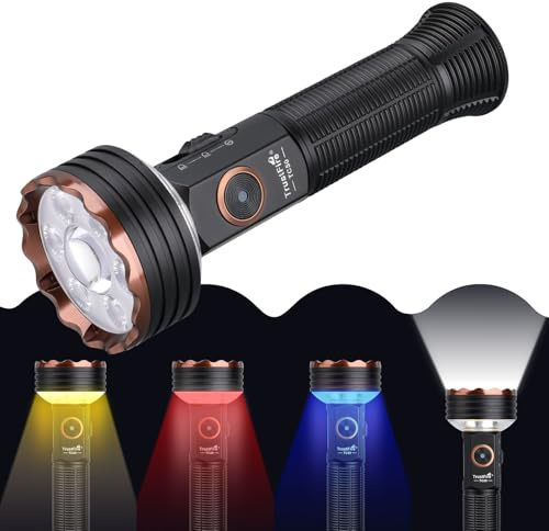 TrustFire TC50 Taschenlampe Led 5100 Lumen, Extrem Hell mit Kaltweiß, Warmweiß, Rot, Blau Lichtfarben, 500 Meter Reichweite IP68 Wiederaufladbare Taschenlampe USB C für Camping Wandern