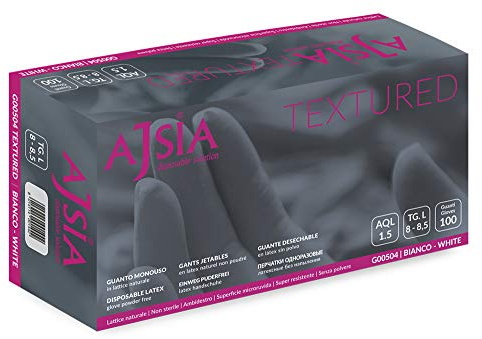 GEF Medica - 100 Guanti in Lattice Premium Textured DPI Cat. III e Dispositivo Medico Classe I, EN ISO 374-5 VIRUS, Senza Polvere Clorinati AQL 1.5, Alta Sensibilità e Presa, Bianco, Taglia XS