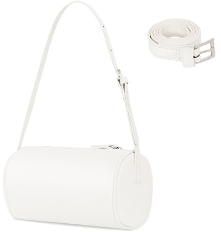 Toptime Handtasche Damen Klein, PU Leder Umhängetasche Damen, Zylindrische Crossbody Bag mit Abnehmbarem Schultergurt, Mode Weiße Schultertasche für Frauen Dating, Reisen, Partys und Einkaufen