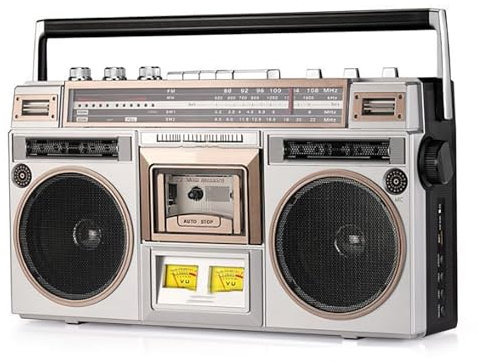 MObyat 80-tal stil retro boombox CD-bandspelare, retro bluetooth kassettspelare, högtalareffekt 7,2 + 7,2 W, sändningsavstånd 10 m, stödkassett, Bluetooth, USB, TF, FM MW-radio, inspelning
