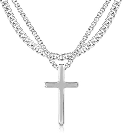 RMMD Kreuz Kette Herren-Silberkette Herren Cross Halskette Kreuzkette Kreuz Kette Silber Junge Einschulung Geschenke Jungen Geburtstag Jahrestag Hochzeit Alltäglichen Gebrauch