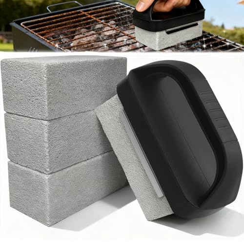 4Pcs Griddle Stone Cleaner, Grill Brick Block with Extra-Large Handle, Nature Pumice Stone for Cleaning Oven, Grill Stone Cleaning Block, Pumice Stone Set for Griddle Cleaning Supplies Barbecue Pool