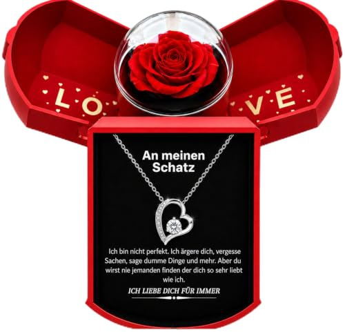 Ahnona Jahrestag Geschenk für Sie - Freundin Geschenk, Echte Ewige Rose, Weihnachtsgeschenke für Sie, Ich Liebe Dich Geschenke für Frauen, Lieblingsmensch, Herz Kette für Valentinstag, Geburtstag