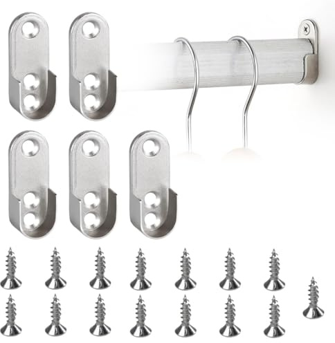 ZENQARI 5 Piezas Soporte de Metal para Barra Ovalada Perfecto para Armario Fijación de Barra Ropa Metal Soporte de Barra Ovalado con Fijación de Tornillos