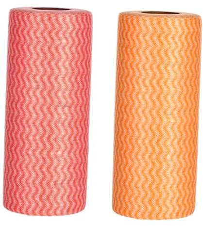 NOLITOY Paños Desechables para Cocina 2 Rollos No Tejidos Absorbentes para Limpieza de Platos y Polvo Resistentes y Prácticos Colores Rojo y Naranja Ideales para Uso Doméstico y