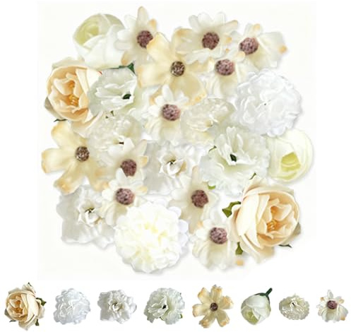 TENGWAR 42 Stück Kunstblumen Blütenköpfe 9 Stile Weiß Kunstblumen Künstliche Blumen Mini Seidenblumen Seidenblumen Köpfe für DIY Basteln Hochzeit Party Home Handwerk Deko