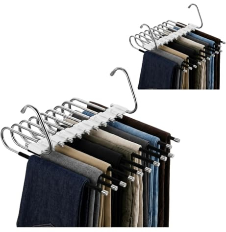Perchas Pantalones Ahorra Espacio para Poder organizar la Ropa de Forma cómoda - Perchas pantalón Antideslizantes - Percha para Pantalones Plegable para Ahorrar Espacio (Pack 2 Unidades)