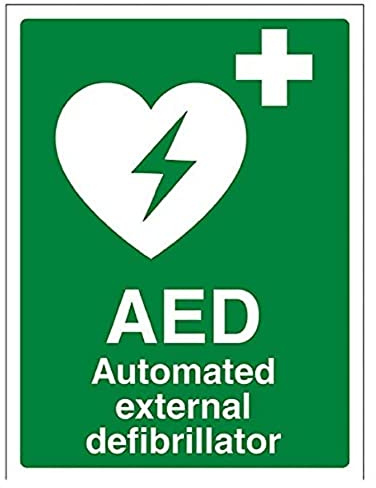 vsafety 31033 an-r AED Automatiesierter Externer Defibrillator Erste Hilfe Allgemeine Zeichen, starrer Kunststoff, Porträt, 150 mm x 200 mm x 200 mm, grün
