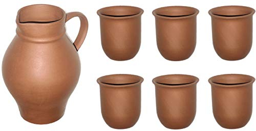 Set di brocca in Argilla, 1 l e 6 Pezzi Tazza da 0,2 l Non Verniciata