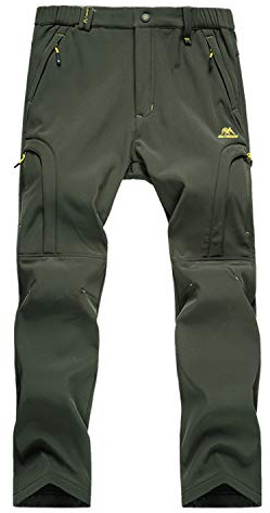 BWBIKE Utomhus vandringsbyxor för män vattenavvisande fleecefodrade byxor utomhus berg softshell blixtlåsfickor byxor med bälte för camping, promenader, fiske, Armégrönt, 3XL