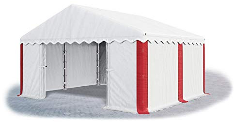 Das Company Lagerzelt 3x4m wasserdicht weiß-rot Zelt 240g/m² PE Plane hochwertig Gartenzelt Summer MPE - Pavillon - Faltpavillon - Partyzelt - Gartenpavillon - Dachzelt Hartschale