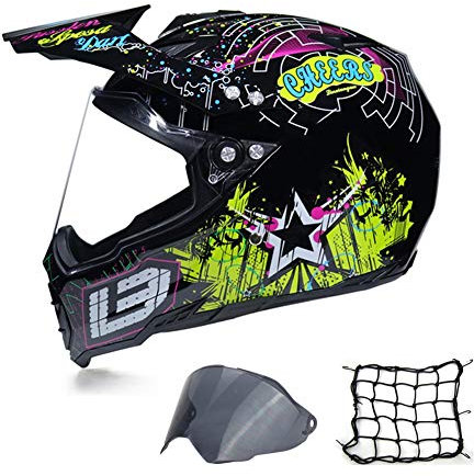 MRDEAR Motocross Helm mit Visier (UV-Schutz) und Motorrad Netz, Full Face MTB Helm Herren Offroad Motorradhelm Motorrad Crosshelm Cross Helm Downhill Enduro Quad, Einstellbare Belüftung,XXL