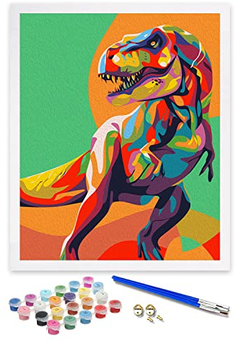 ifymei Måla efter siffror för vuxna, barn, nybörjare, gör-det-själv-presentkonstkit med borstar och akrylpigment för flickor och pojkar, 40 x 50 cm färgglada dinosaurier [utan ram]