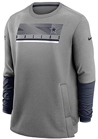 Dallas Cowboys Nike Herren Therma Crew Coach Pullover, Herren, Grau Heather/Navy, Small