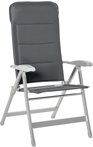 Outsunny Silla de Jardín Plegable Portátil de Aluminio con Respaldo Alto Ajustable en 8 Posiciones y Reposacabezas Acolchado para Exterior Terraza Camping 75x61,5x115 cm Gris