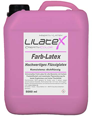 5 Liter Lilatex farbiges Flüssiglatex/Farblatex/Latexmilch - dickflüssiges Naturlatex in ROSA