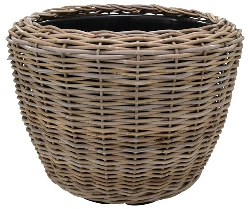 Klocke Dekorationsbedarf Rattan Pflanzkorb mit Einsatz - Handgeflochtener Pflanzkübel für Innen & Außen - Robuste Pflanzschale für Terrasse, Garten & Wohnbereich - Naturlook (⌀ 80 cm - H: 62 cm)
