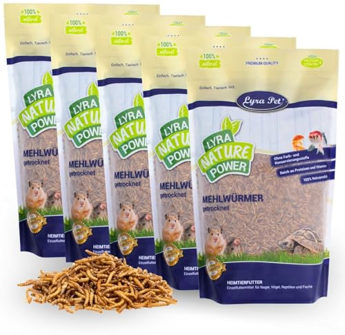 Lyra Pet® | 5 x 10 Liter Mehlwürmer getrocknet | Ausgezeichnete Proteinquelle für Vögel, Nager, Fische & Reptilien | Wildvogelfutter für Insektenfresser | Naturbelassenes Vogelfutter Ganzjährig