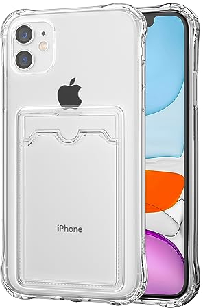 DEFBSC Case for iPhone 11, Transparent Back Card Holder Phone Case, Ultra Slim Soft TPU Shockproof Clear Case with Card Slot for Back of Phone - White