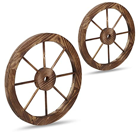Relaxdays Roues décoratives en Bois, lot 2, décoration Jardin, terrasse, Roue Chariot Rustique, Style Far West, Marron