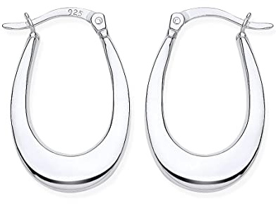 Sterling Silver Flat Oval Creole Hoop Earrings