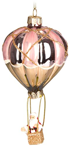 BRUBAKER Globo Aerostático Rosa - Vidrio Pintado a Mano Bola de Navidad - Boca Soplada Figuras de Decoración del Arbol de Navidad - Decoración Divertida Colgante Bola de Arbol - 14 cm