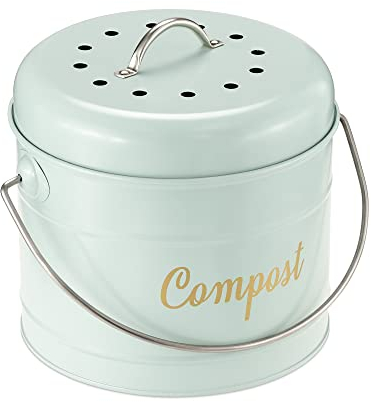 Navaris Komposteimer Mülleimer Abfalleimer für Biomüll - 3,2l Eimer für Müll - Bioabfallbehälter mit Schwenkgriff - inkl. 6 Kohlefilter - Petrol Blau