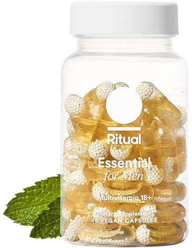 Ritual Men’s 18+ Daily Multivitamin - Key Essential Vitamins and Minerals to Support Energy, Muscle, Heart, Brain Health* - Including Zinc, D3, B12, A, K2 - Vegan - Mint - 60 Capsules - 30 Servings