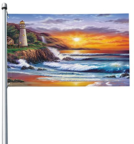 Fahne Leuchtturm bei Sonnenuntergang - Flagge 3x5 Fuß - Hissfahne mit Ösen Flag - Hochwertige Polyester Lichtbeständige Wetterfeste Fahnen - Outdoo