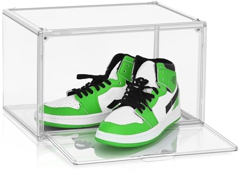 DAYOOH Acryl-Schuh-Vitrine, transparente Schuhbox, Aufbewahrungsbehälter, transparenter Kunststoff, stapelbar, Stiefel, Handtasche, Organizer, Behälter mit Deckel, 1 Stück, Größe 14