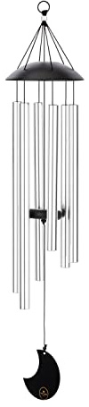 Sonic Energy Moon Meditation Chime, 32 Zoll, Silber (MMC32S) | 6 Töne, 432 Hz, 80 x 16 x 16 cm, 708 g, Mondsymbol, mit Aufhängering, verstellbares Pendel, Aluminium, Kunststoff