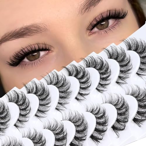 Veleasha Falsche Wimpern Russische Streifen Wimpern with klarem Band Sieht aus wie Wimpernverlängerung D Curl Wimpernstreifen 10 Paar Packung (DT11)