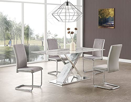HABITMOBEL Mesa de Comedor Acero Inoxidable Cristal Templado, 160 x 80 cms