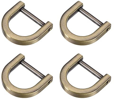 METALLIXITY Horseshoe D-Rings (15mm) 4pcs, Screw-in U-shaped Buckles Shackle - for Car Keys Keychain Bags Leather Crafts, Bronze Tone