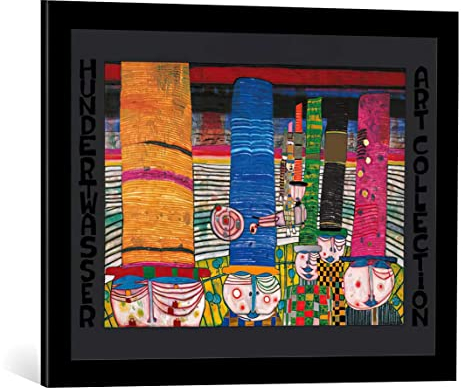 kunst für alle Bild mit Bilder-Rahmen: Friedensreich Hundertwasser Hüte tragen - dekorativer Kunstdruck, hochwertig gerahmt, 67x48 cm, Schwarz matt