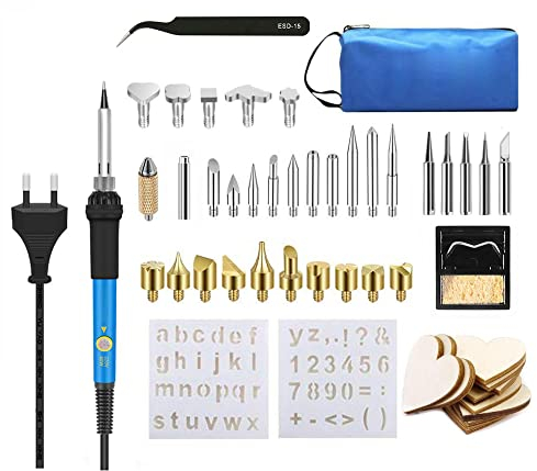 43Pcs Set aus Holz Lötkolben Set, 60W einstellbare Temperatur 200-450 ℃, professioneller elektrischer Lötkolben für Holz, Kork graviert, Brandmalerei